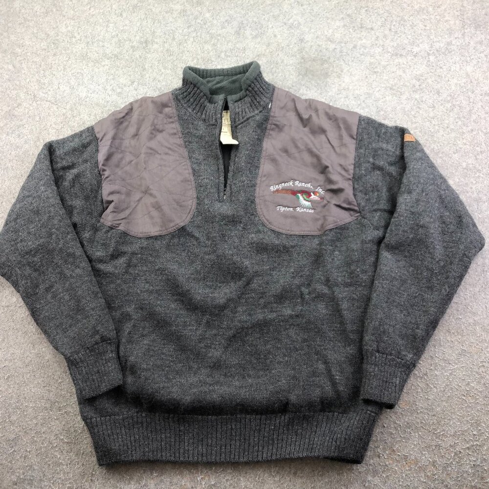 Beretta Sweater Mens Large Gray Wool Wind Barrier Shooting Patches Hunting